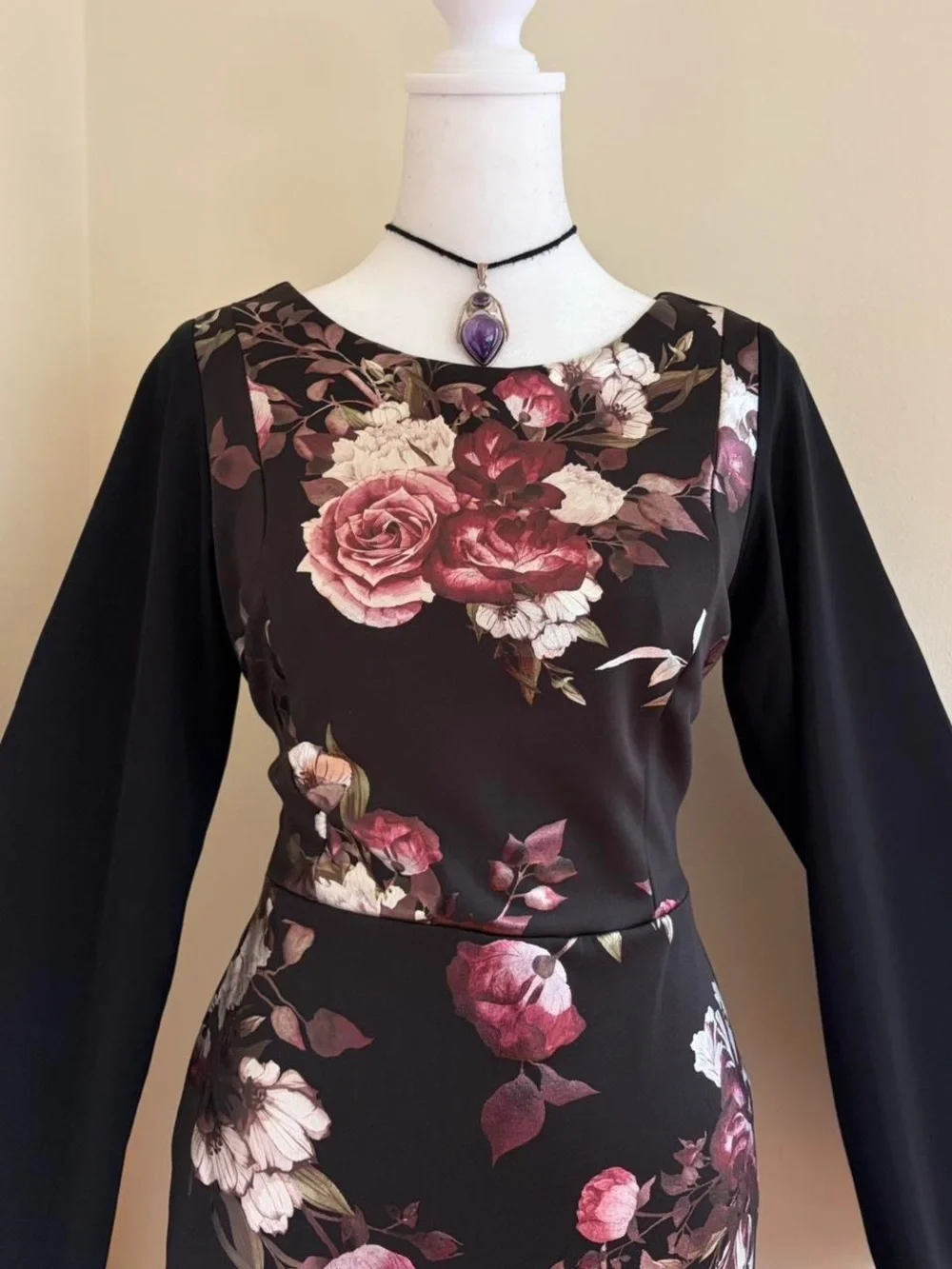 Vintage Y2K goth floral maxi dress romantic vamp black formal prom whimsygoth 8 - Picture 5 of 11